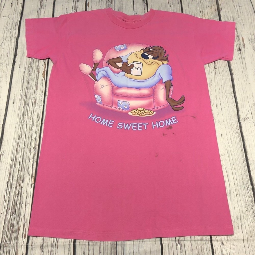 Vintage Looney Tunes Taz Pink 2001 Home Sweet Home One Size T Shirt 90’s Rare